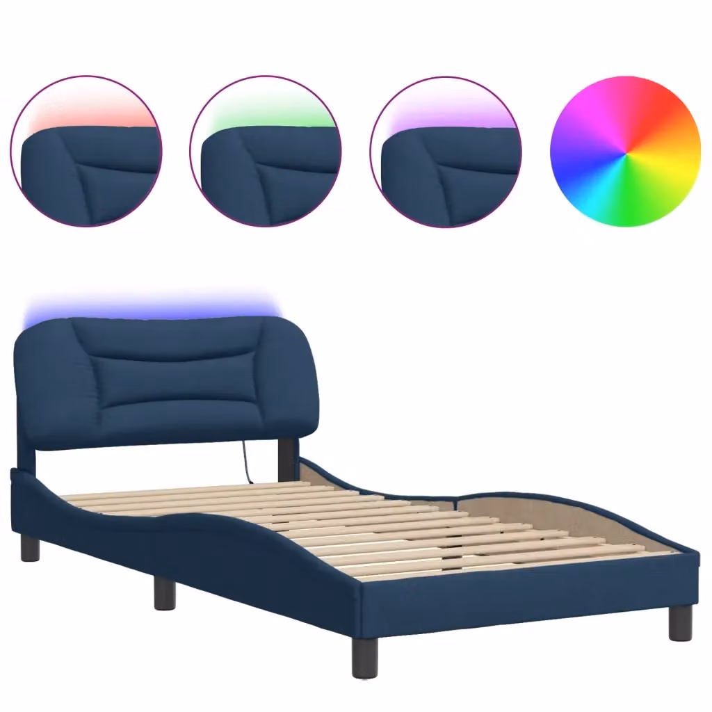 vidaXL Giroletto Hvar Blu con LED e porta USB in Tessuto, L 100 x P 200 cm – 2