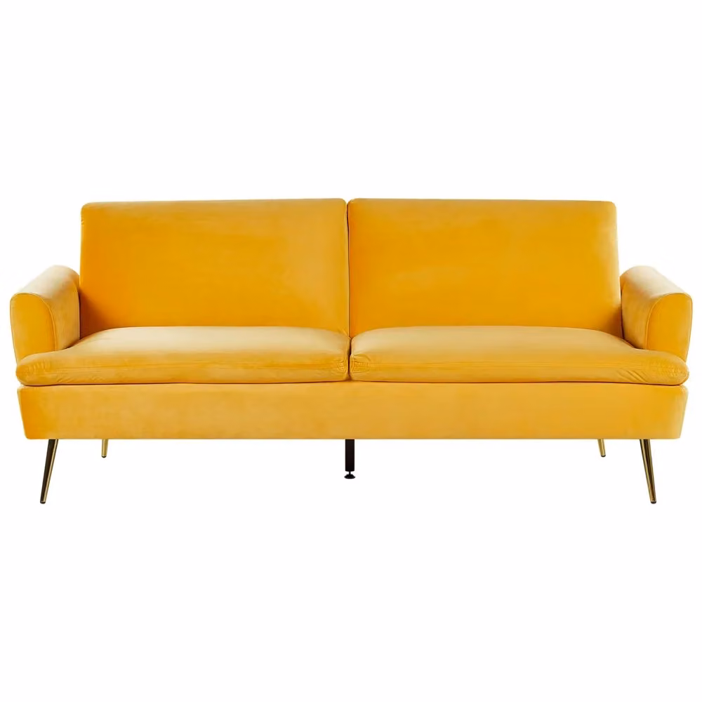Divano Letto Click Clack Beliani in Velluto Giallo e Oro con Gambe in Metallo L: 210 cm, P: 84 cm, H: 43 cm – 2