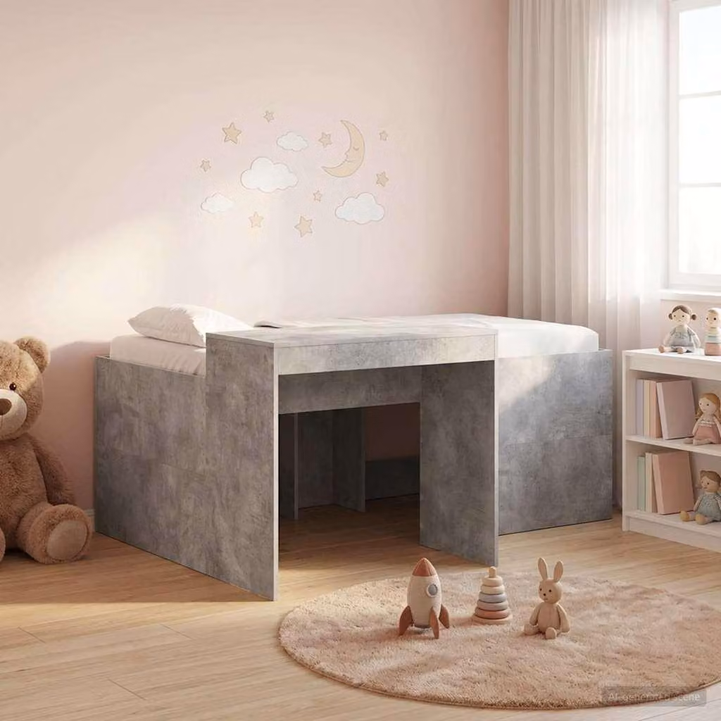Maison Exclusive - Letto a soppalco con scrivania per bambini, colore grigio cemento, dimensioni 80 x 160 cm