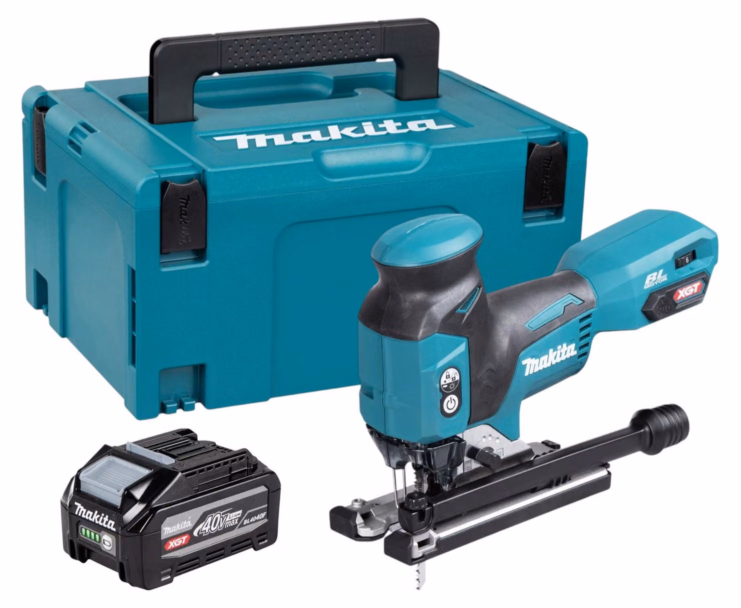 Seghetto alternativo a batteria Makita JV 001 GU101 40 V max. 135 mm Brushless + 1x batteria da 4,0 Ah + Makpac - senza caricabatterie
