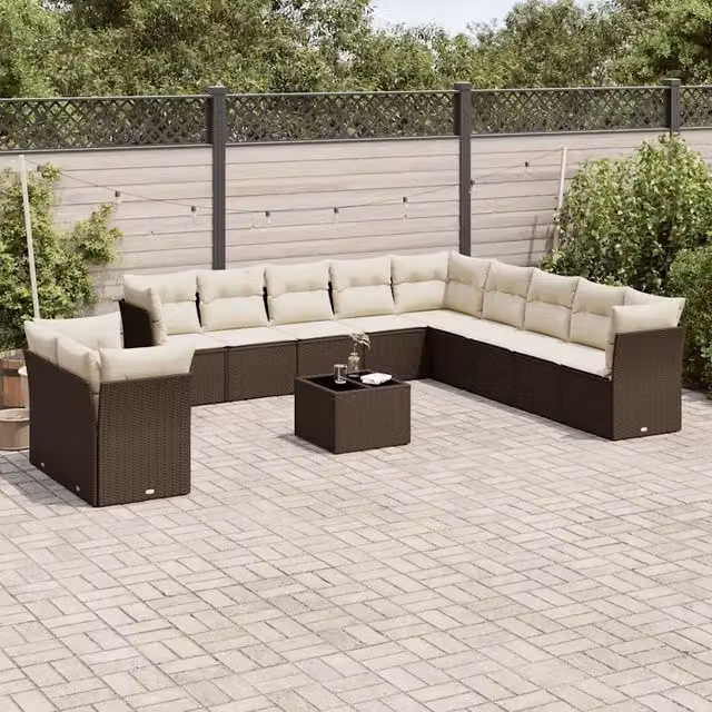 Set Divani da Giardino 12 pz con Cuscini Marrone in Polyrattan 3249732