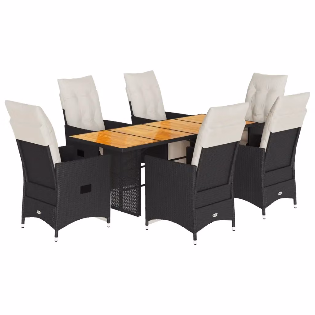 Set da pranzo da giardino vidaXL in legno di acacia oliato e polyrattan con 7 pezzi, nero e bianco – 2