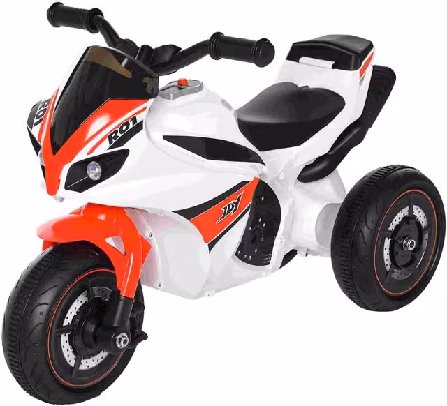Moto a 3 Ruote HOMCOM per Bambini 18-36 Mesi con Musica e Fari, Bianca e Rossa in Plastica e Metallo – 1