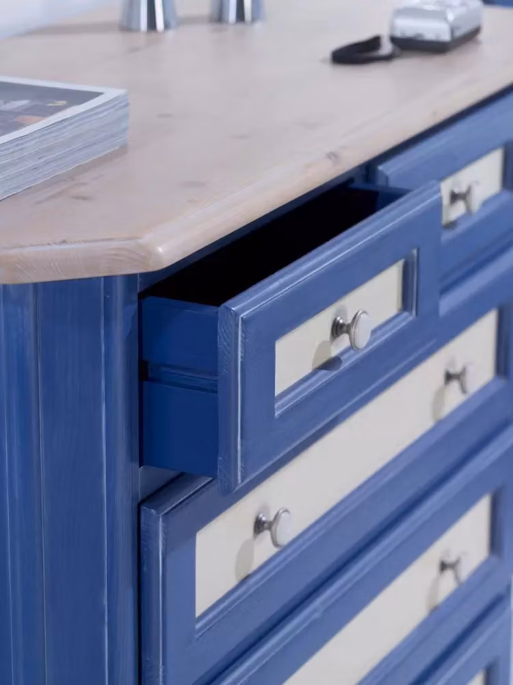 Comò con 5 cassetti in legno di abete Mobili 2G blu e miele L: 102 cm, P: 48 cm, H: 90 cm – 4