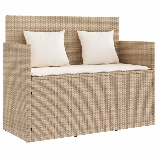 Panchina da Giardino | Panca da Giardino con Cuscini Beige in Polyrattan