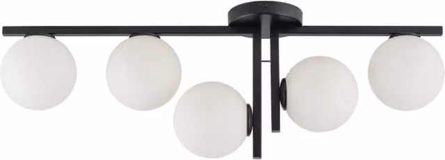 Plafoniera Andy Sigma Lighting nera con 5 globi in vetro bianco e attacco G9