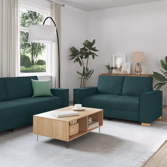 Set di Divani 2 pz con Cuscini Verde scuro in Tessuto 3324696