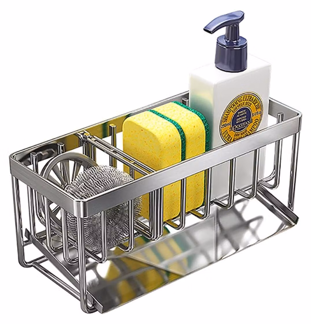 Omgoods - Porta spugne in acciaio inossidabile con foro di scarico per la cucina