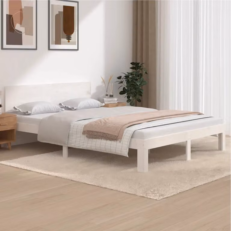 vidaXL Giroletto in legno massello di pino bianco con doghe fisse L/P/H: 200 x 140 x 69,5 cm