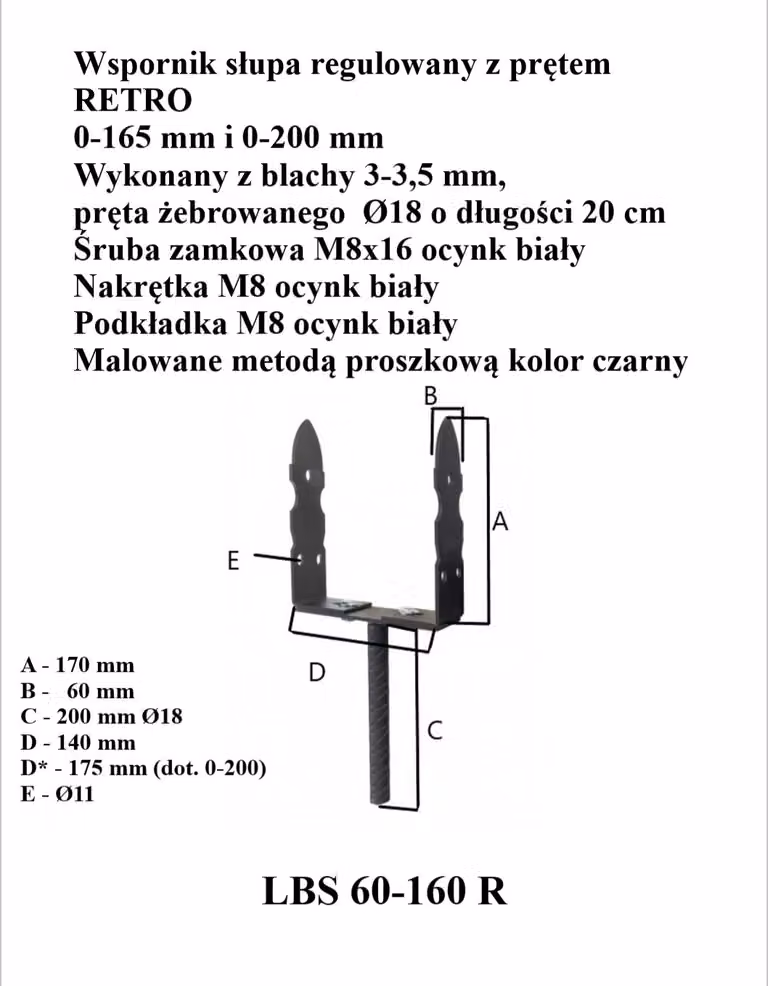 Base Per Palo Regolabile Da 0 A 165 Mm Per Barra Retrò