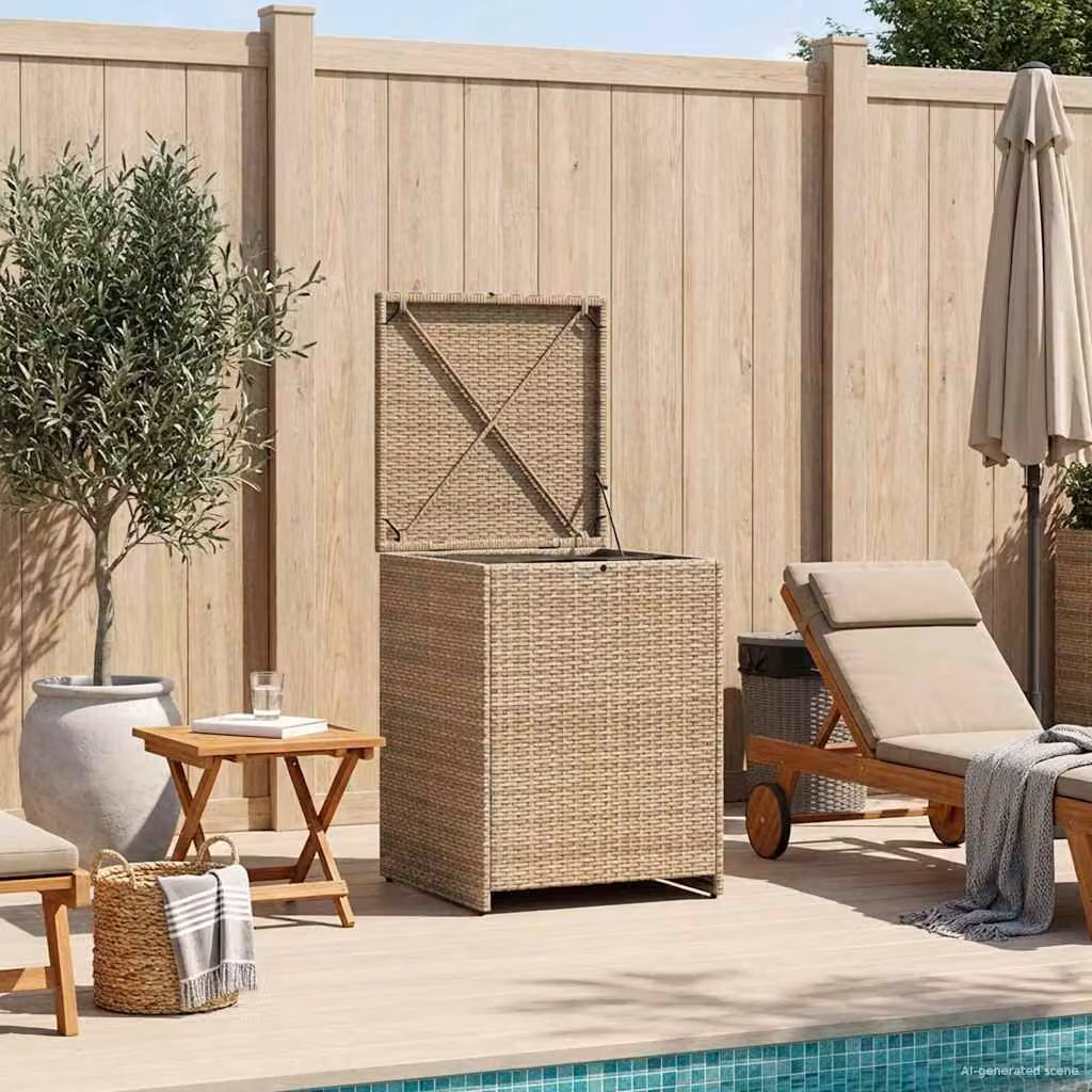 vidaXL Scatola per Cuscini in Rattan e Metallo, Grigio e Beige, L/P/H: 55 x 55 x 69 cm