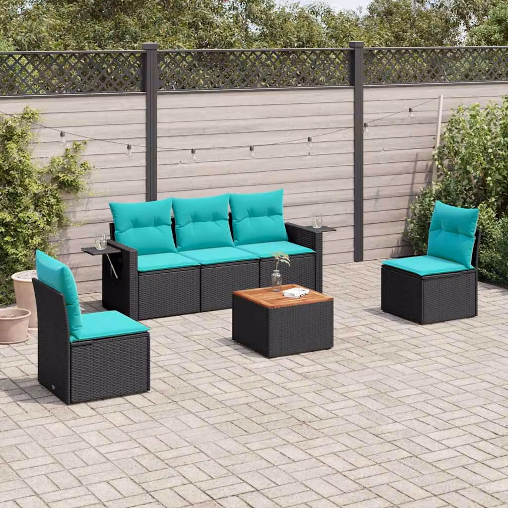 Set da giardino vidaXL in polyrattan nero composto da 6 pezzi con cuscini e tavolino da caffè
