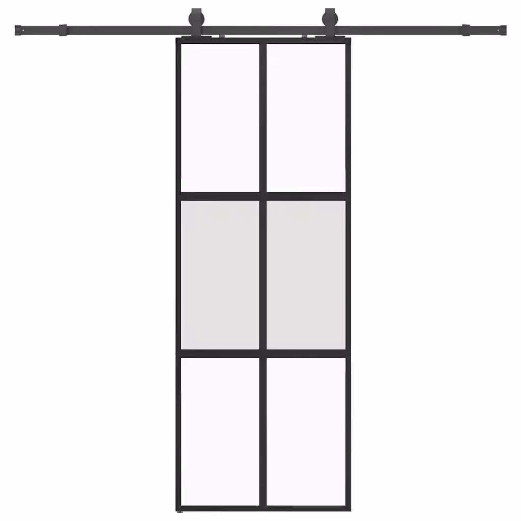Porta Scorrevole Moderna vidaXL in Vetro Trasparente con Ferramenta Nera L: 76 cm, H: 205 cm – 2