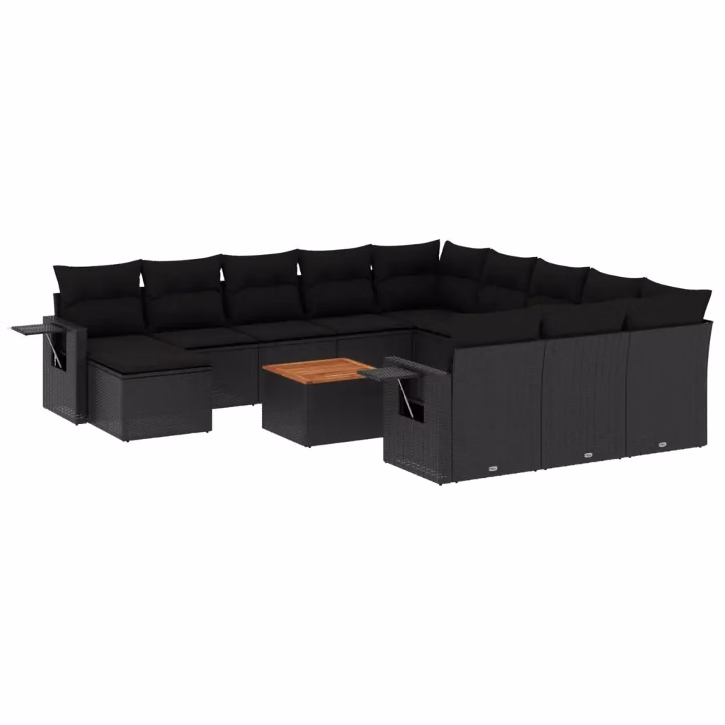 Set di Divani da Giardino vidaXL in Polyrattan Nero con Cuscini e Tavolino da Esterno – 2
