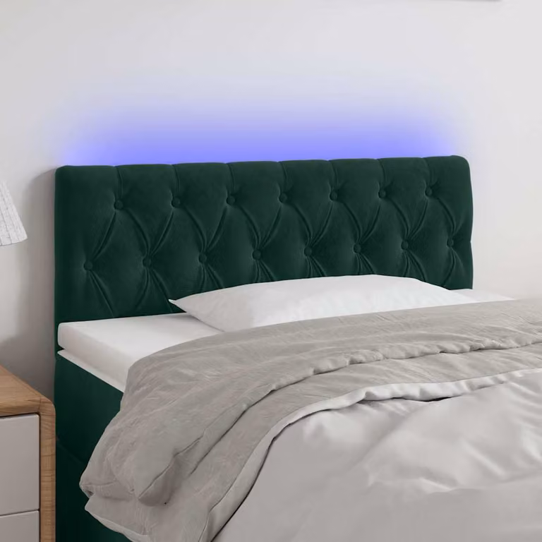 Testiera per letto vidaXL in velluto verde scuro con illuminazione LED e porta di ricarica USB, L 100 cm, P 7 cm, H 78-88 cm