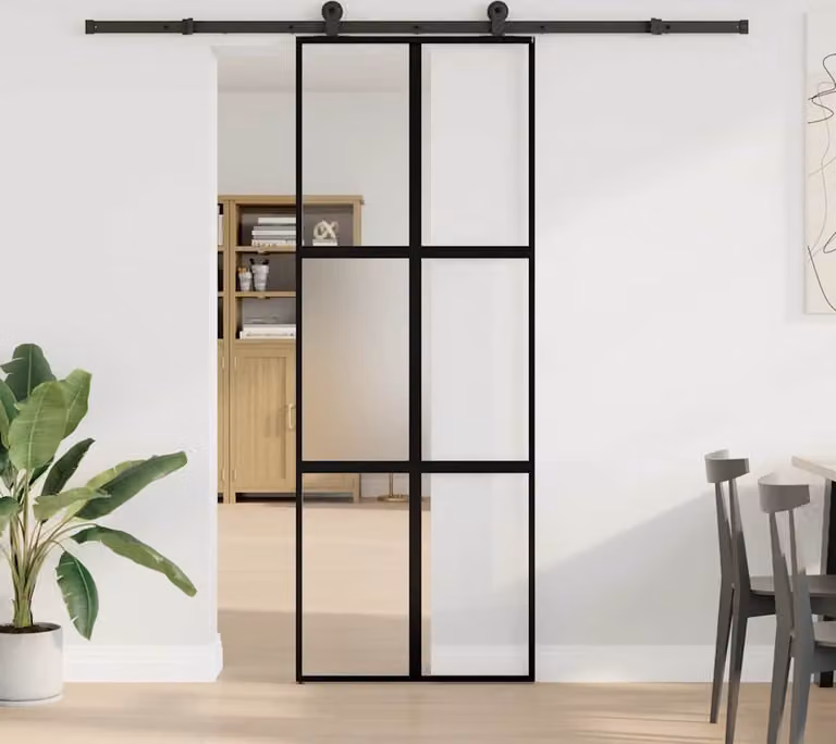 Porta Scorrevole Ferramenta 76x205 cm Vetro Temperato Alluminio