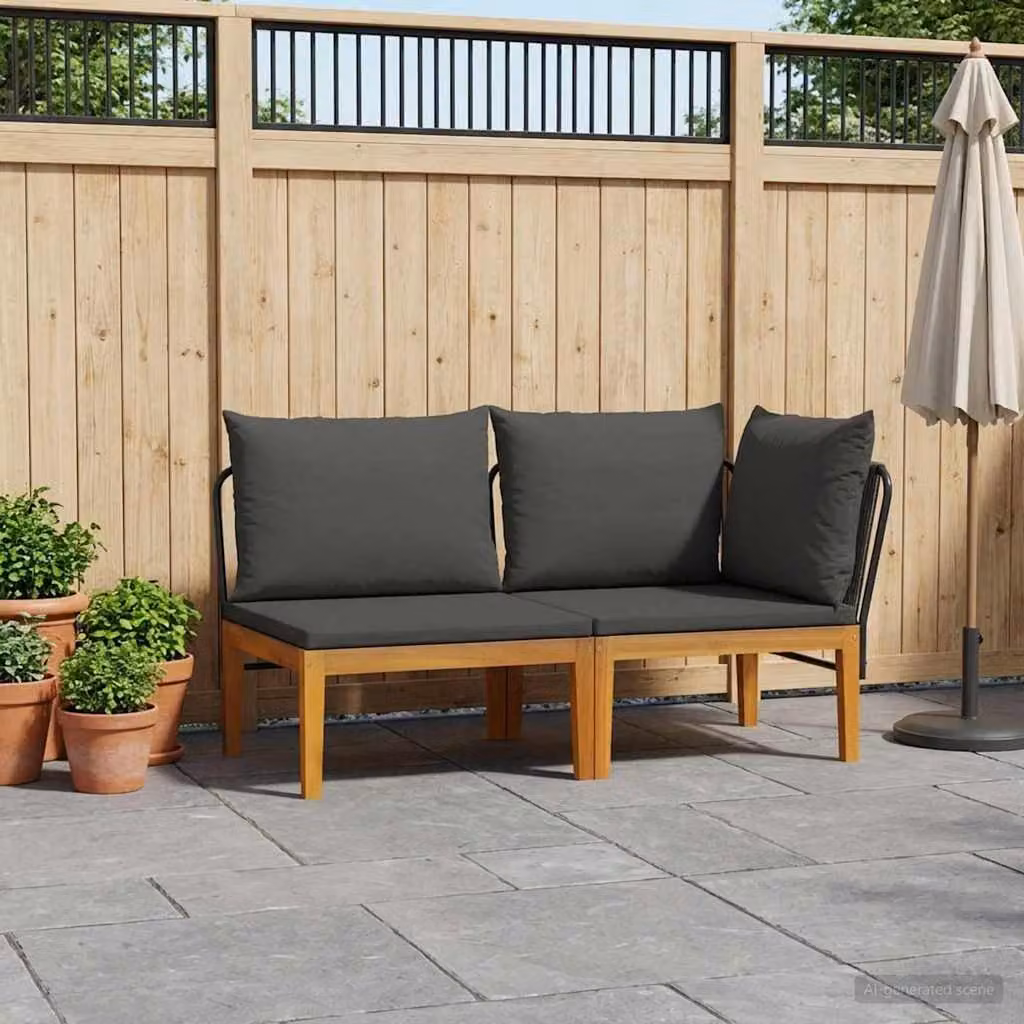 Set da giardino vidaXL a forma di L con divano angolare a 2 posti e cuscini in legno di acacia trattato, colori marrone, antracite o grigio