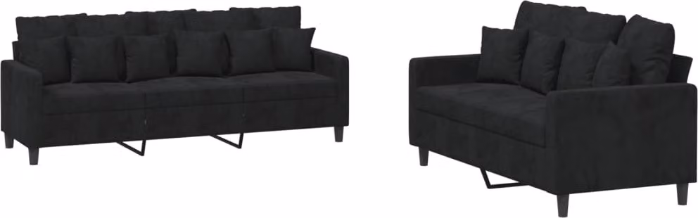 Set di Divani 2 pz con Cuscini Nero in Velluto