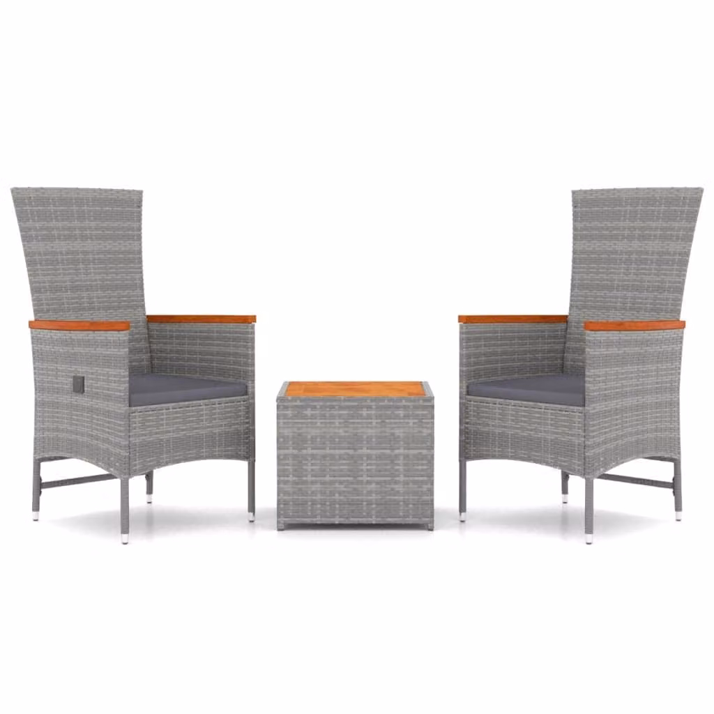 Set Mobili Giardino 3pz Grigio Polyrattan Legno Massello Acacia