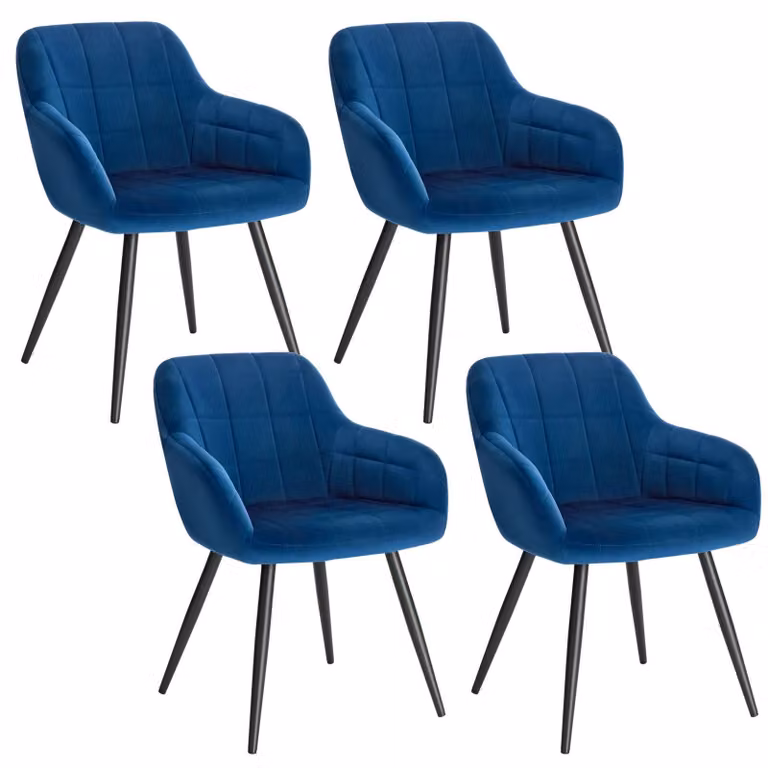 WOLTU set di 4 sedie da sala da pranzo sedia da cucina sedia imbottita sedia da soggiorno poltrona con braccioli seduta in velluto gambe in metallo blu