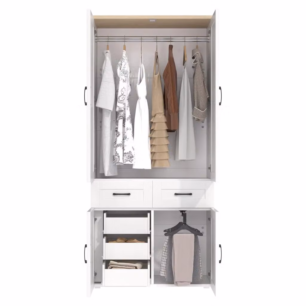 Armadio in stile country house con 4 ante, cassetti interni e appendiabiti per camera o ingresso, L: 90 cm, P: 50 cm, H: 200 cm – 2