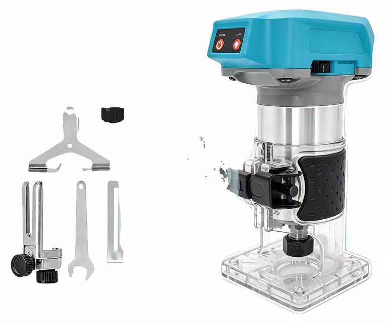 Fresatrice per legno, 18V, senza fili, monomanuale, leggera, con set di accessori incluso