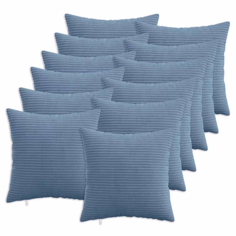 Set di 12 federe vidaXL HEERLEN blu in velluto a coste, L/P: 40 x 40 cm