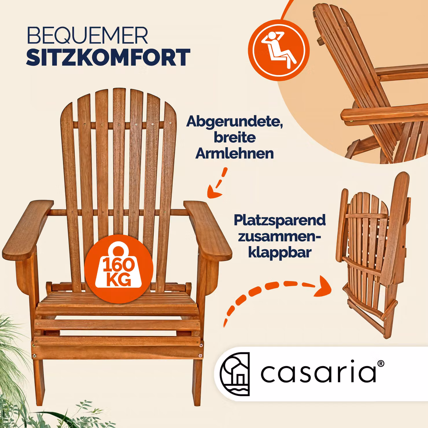 Set di 2 sedie prendisole Adirondack Casaria in legno di acacia marrone per giardino e terrazzo – 3