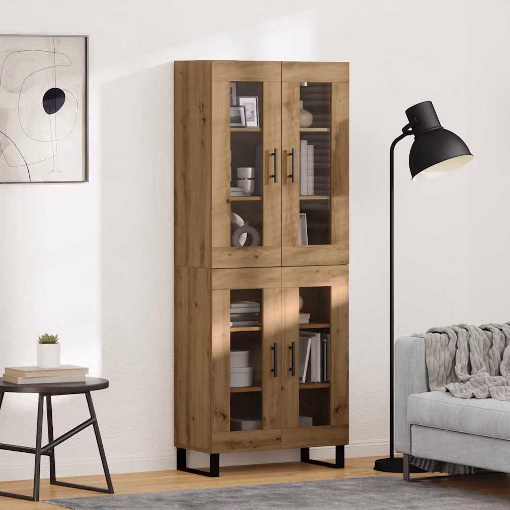 Set di 2 credenze vidaXL in rovere e vetro per soggiorno e sala da pranzo, L/P/H: 69,5 x 34 x 180 cm – 1