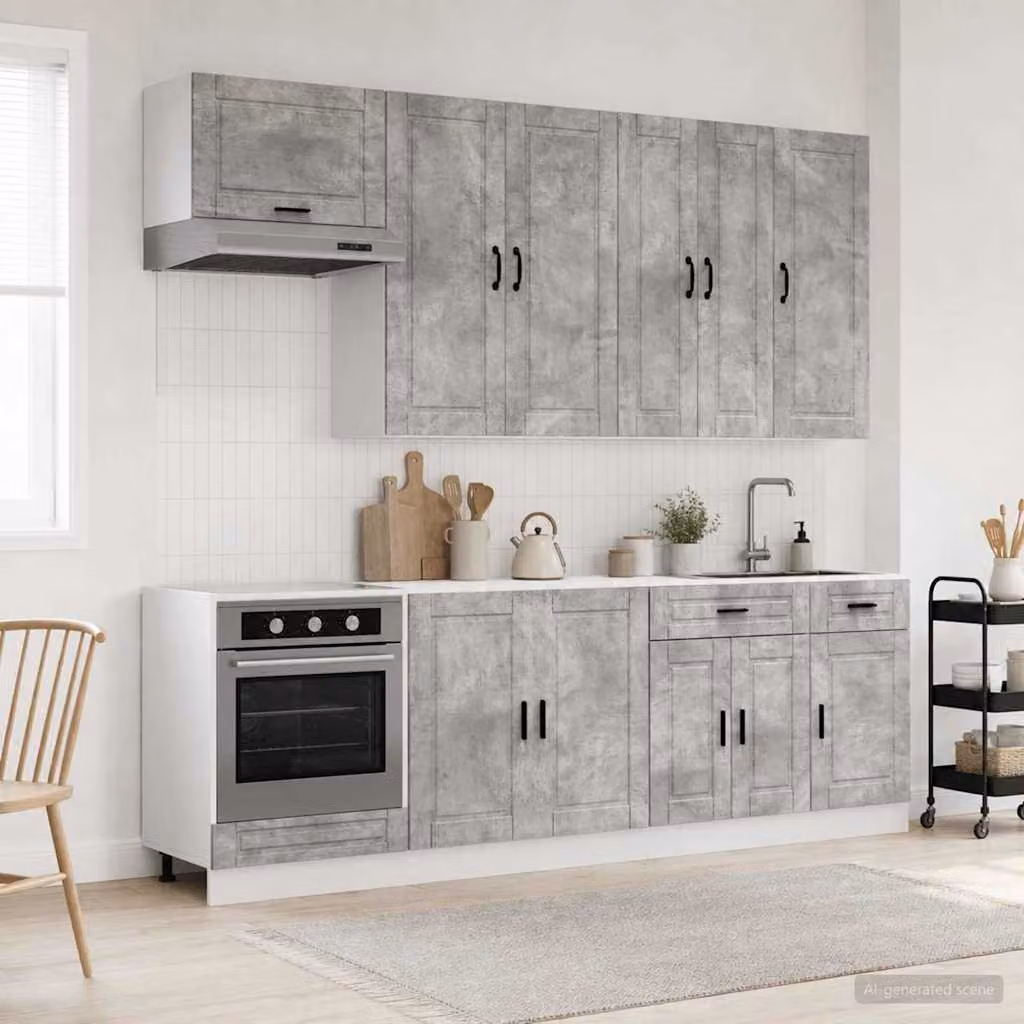 Unità cucina moderna vidaXL PORTO composta da 8 pezzi in grigio opaco con ante a battente e cassetti in MDF