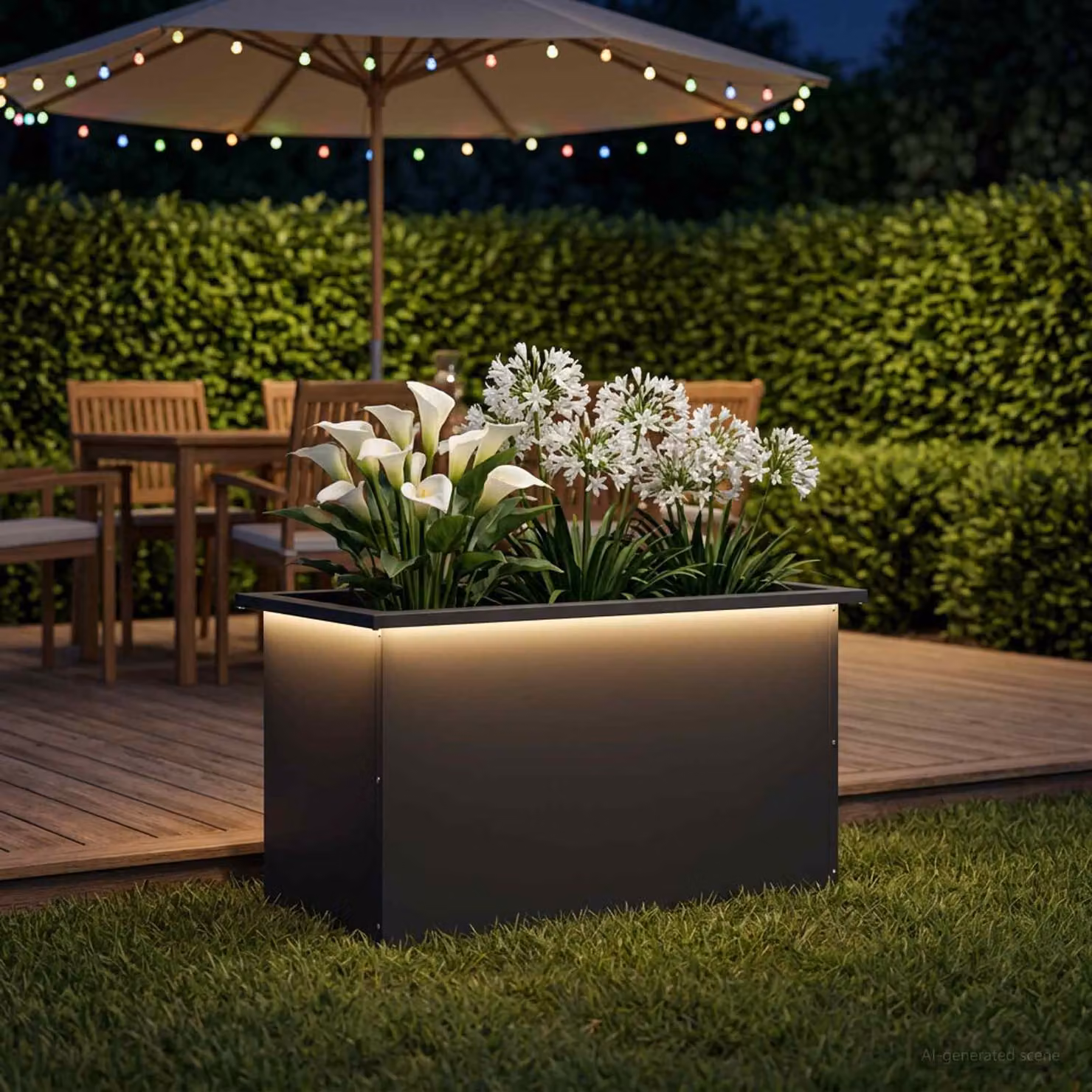 Fioriera da giardino con LED vidaXL in acciaio nero L 80 x P 40 x H 40 cm