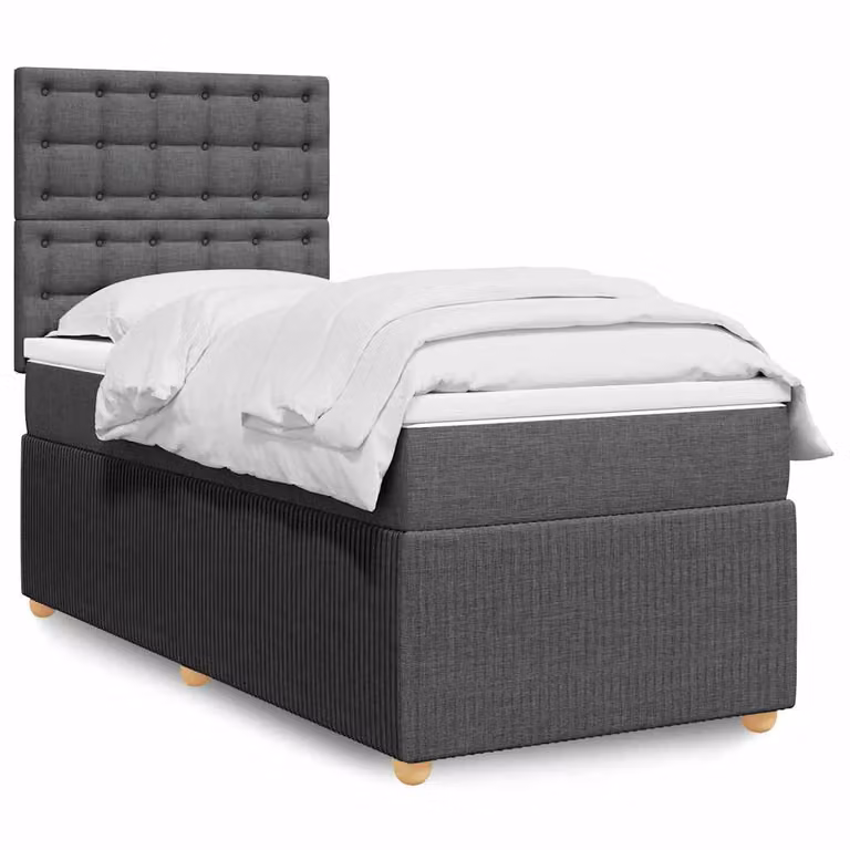 vidaXL Giroletto a Molle Ibrido con Materasso in Tessuto Grigio e Bianco L/P/H: 190 x 90 cm