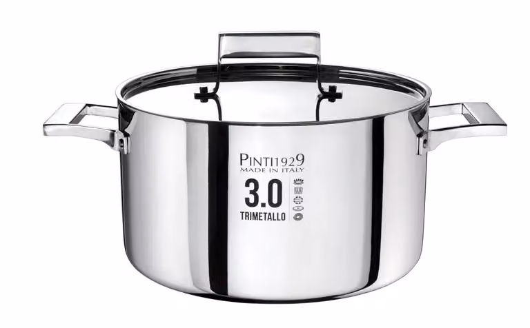 Casseruola alta in trilaminato per induzione con due manici e coperchio, linea 3.0, diam. 28cm