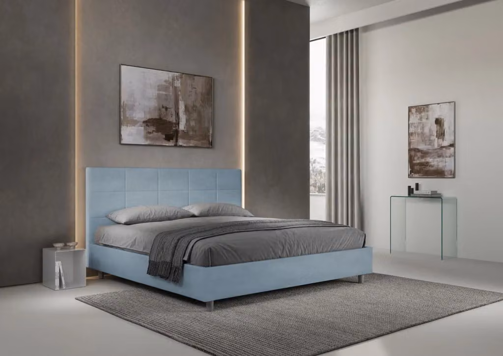 Letto matrimoniale king size BS COM con rete imbottita in microfibra azzurro L: 180 cm, P: 210 cm, H: 122 cm – 2