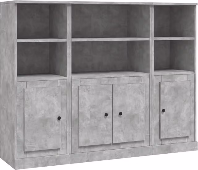 Credenze 3 pz | Madia | Buffet da pranzo | Armadio da pranzo Grigio Cemento in Legno Multistrato