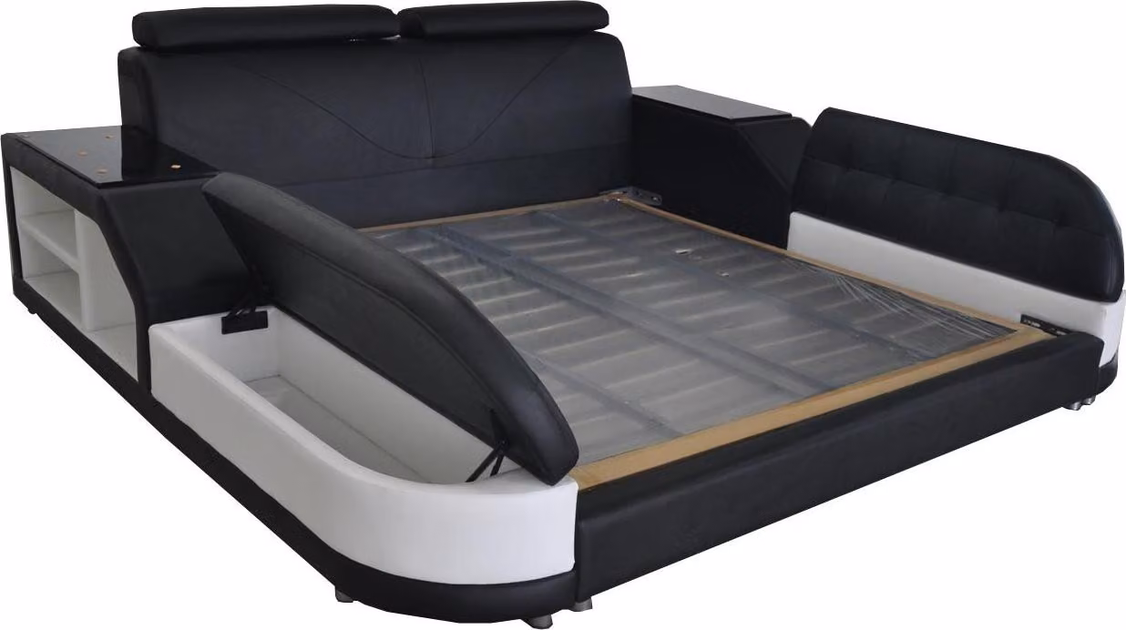 Design Bett XXL Big Leder Hotel Polster 180x200 Multifunktion Regal USB Betten