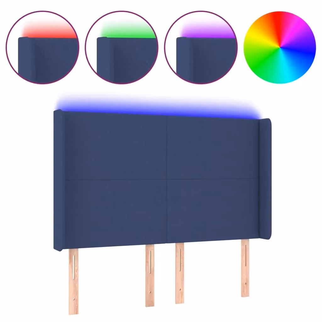 Testiera con LED Blu Design Mania in Tessuto con Porta USB L: 147 cm, P: 16 cm, H: 118-128 cm – 2