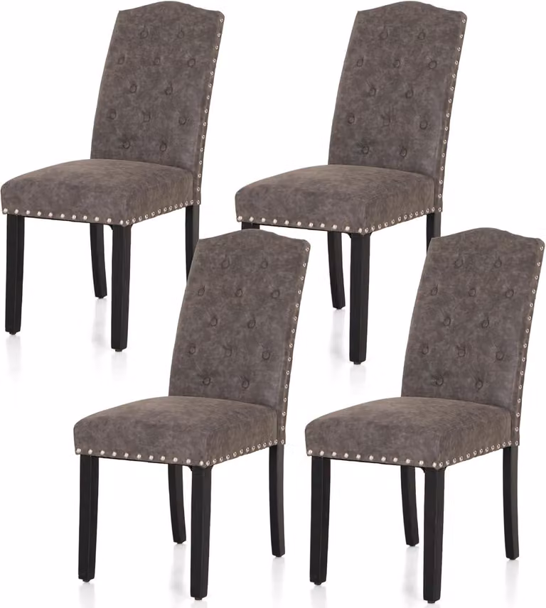 Set di 4 sedie da pranzo con gambe in legno massello, schienale alto e rivestimento in ecopelle