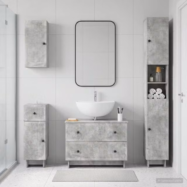 Set di Mobili da Bagno da 4 Pezzi EDE Grigio Cemento 3417903