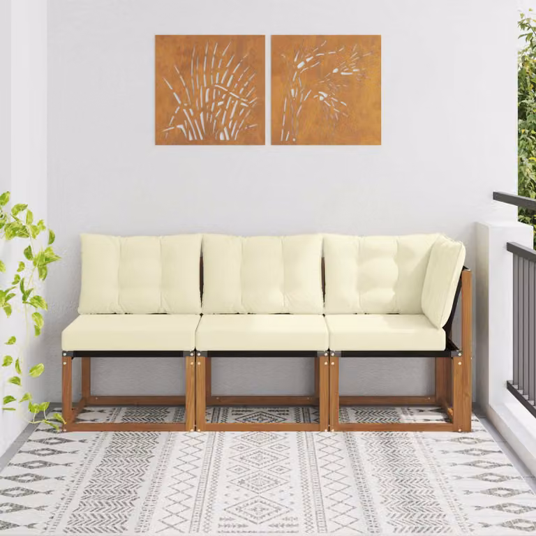 Set di divano modulare da esterno e angolare vidaXL in legno di acacia con cuscini beige e marrone