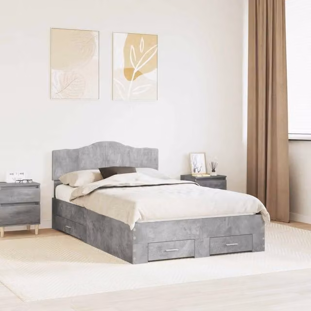 Struttura del letto con testiera-Giroletto con Testiera Grigio cemento 135 x 190 cm 192572