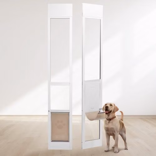 Porta per cani VEVOR in vetro temperato e alluminio bianco con altezza regolabile da 192,7 a 204,9 cm
