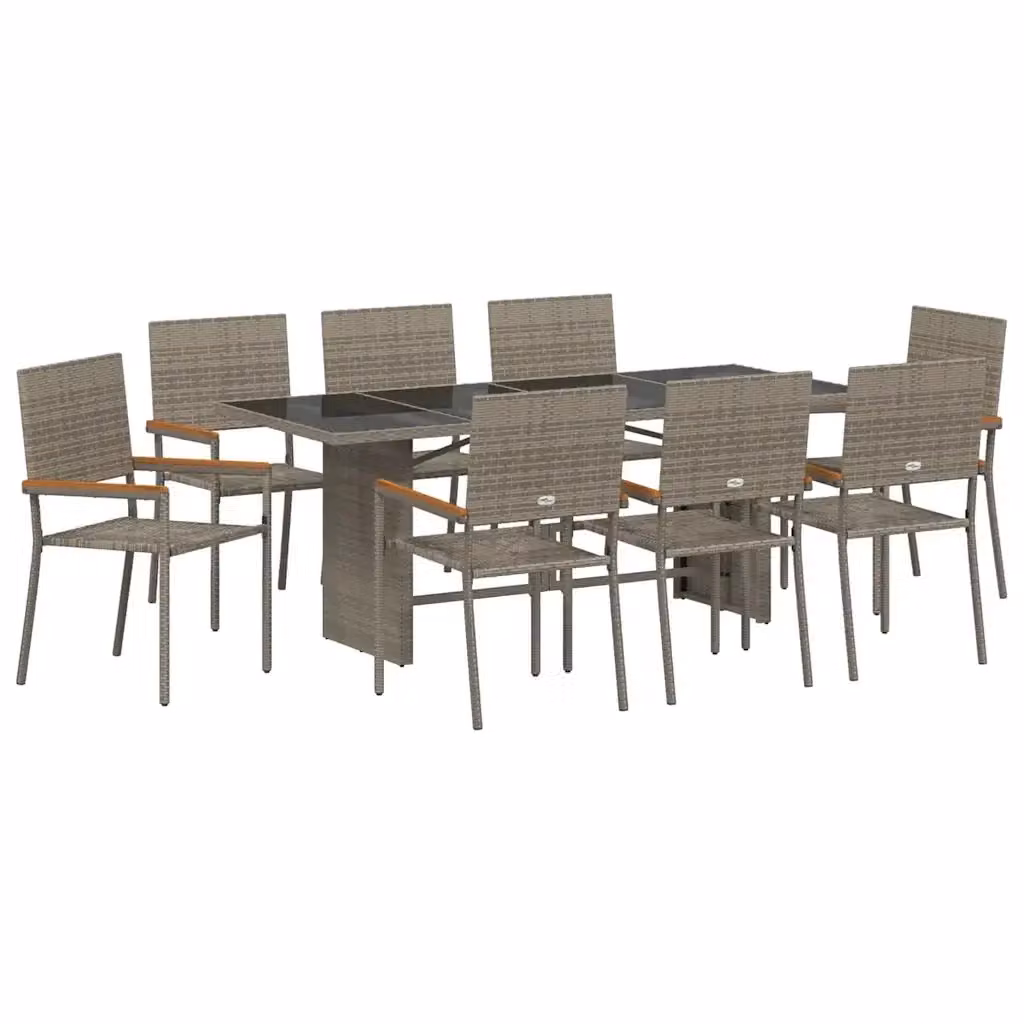 Set da pranzo per giardino vidaXL in polyrattan e legno di acacia da 9 pezzi, colore grigio e marrone con piano in vetro – 2