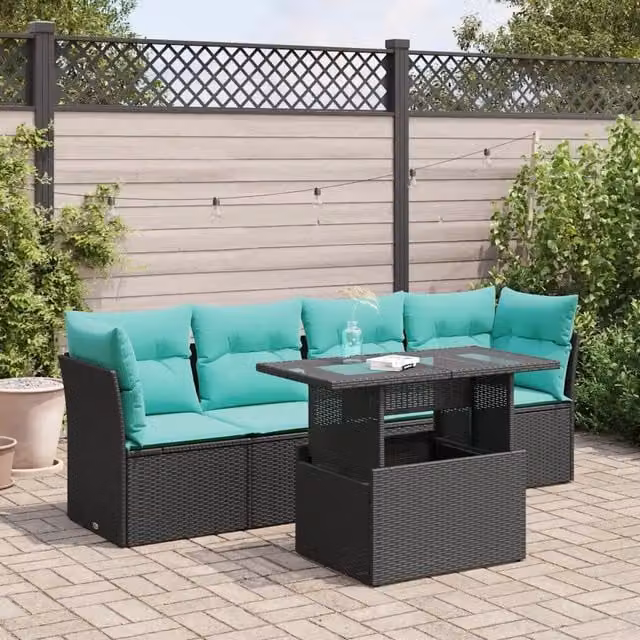 Set Divani da Giardino 5 pz con Cuscini Nero Polyrattan Acacia 3326088