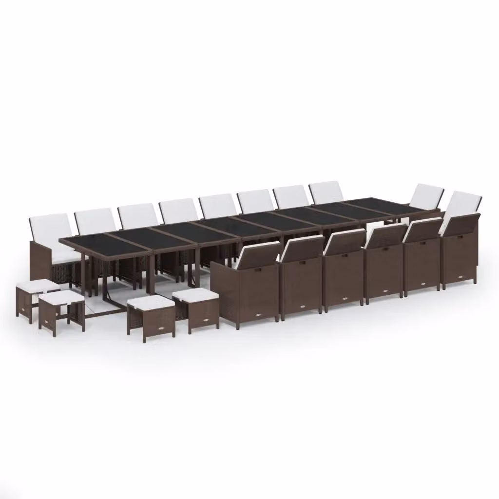 Set da pranzo da giardino vidaXL in polyrattan con cuscini e piano in vetro, 21 pezzi, beige – 2