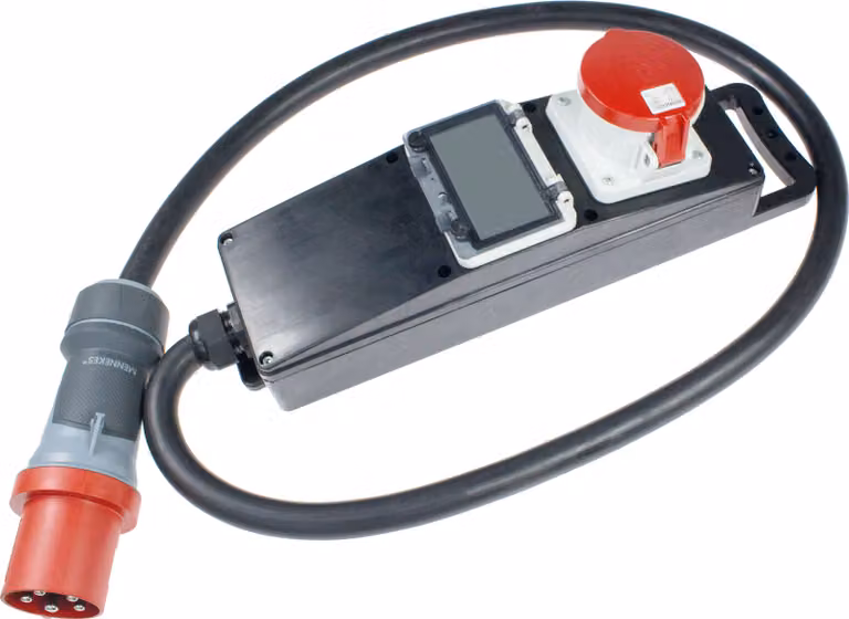 as-Schwabe: distributore di corrente in gomma piena CEE 5G16 su CEE e contatore elettrico 400 V 63 A IP44