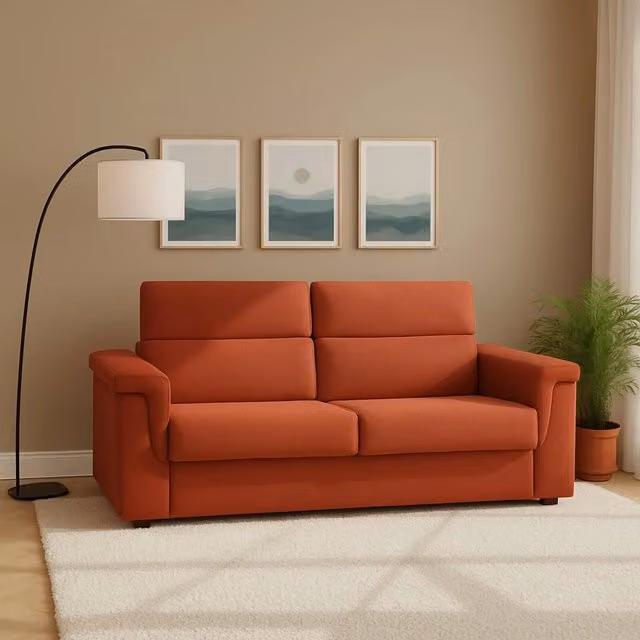 Divano Letto Rigolato DMORA a 2 Posti Sfoderabile Arancione Made in Italy L: 185 cm, P: 95 cm