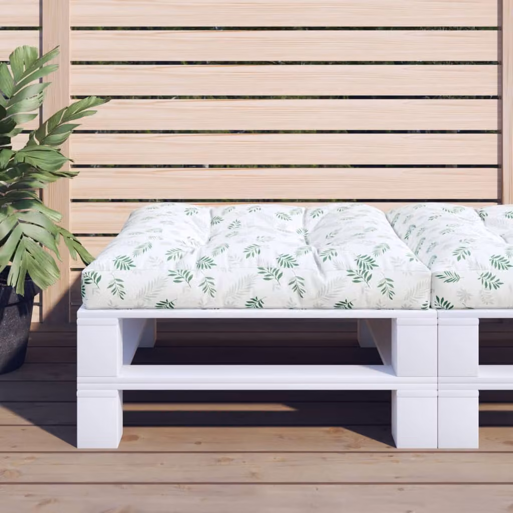 Cuscino per Pallet vidaXL con Motivo a Foglie, Verde e Bianco, L/P/H: 80 x 80 x 12 cm
