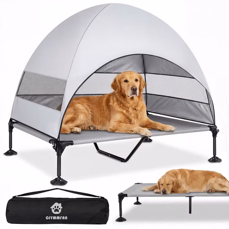 Letto rialzato per cani con protezione UV, tenda da esterno, piedi regolabili, grigio, taglia XL