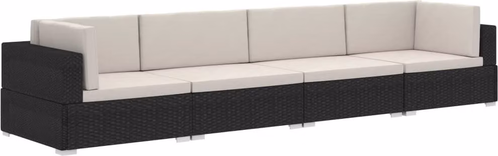Set Divani da Giardino 4 pz con Cuscini in Polyrattan Nero
